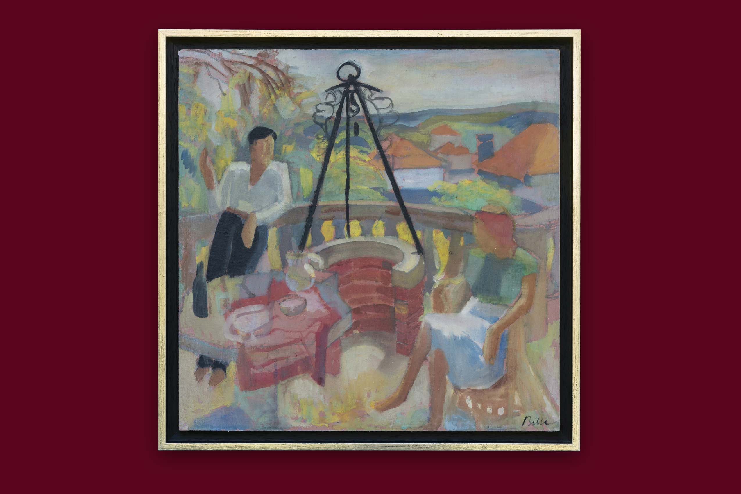 Bille Edmond - Conversation sur la terrasse - Encadré Bille Edmond - Conversation sur la terrasse - Encadré