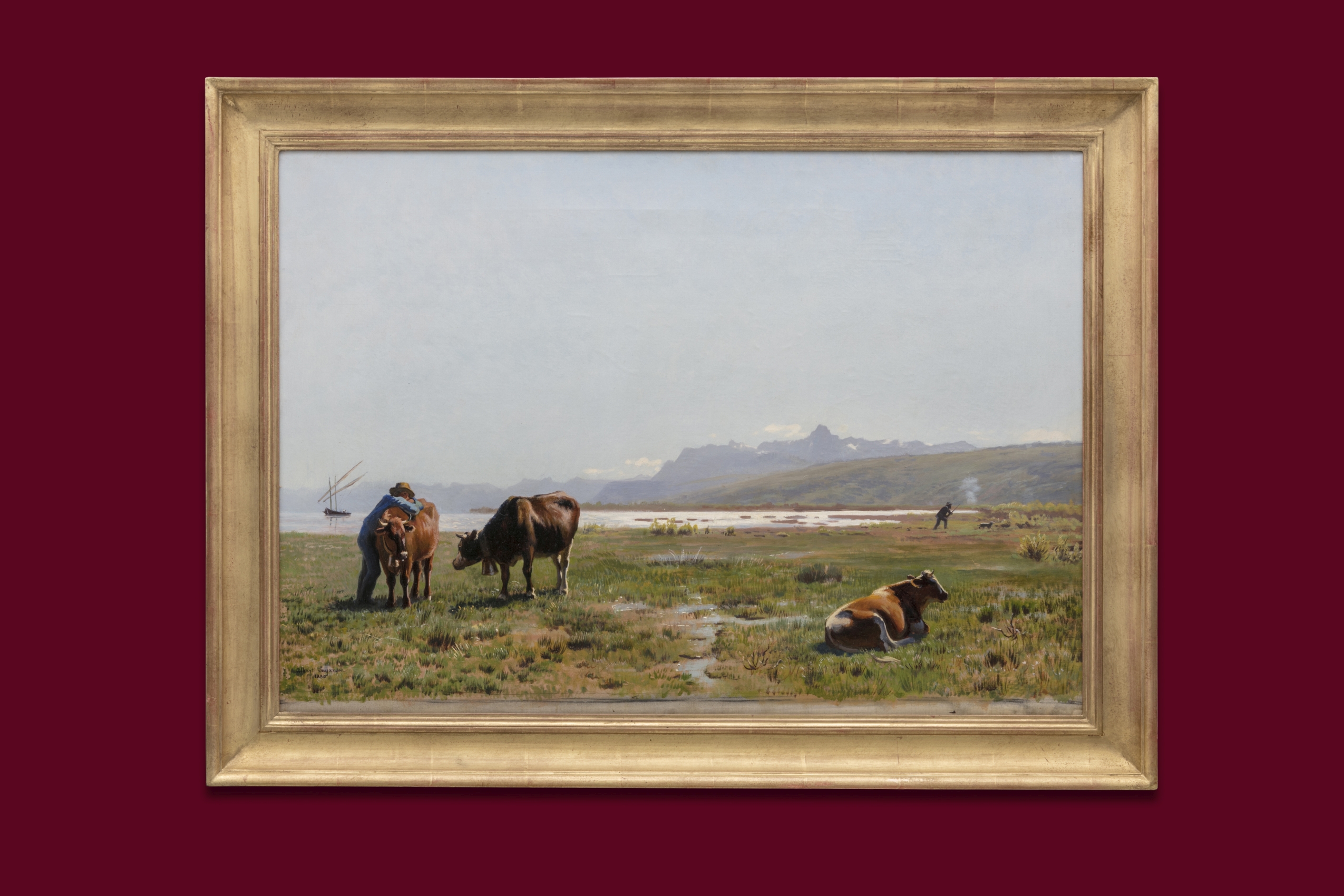 Lugardon Albert - Vaches et chasseur au lac Léman - Encadré Lugardon Albert - Vaches et chasseur au lac Léman - Encadré
