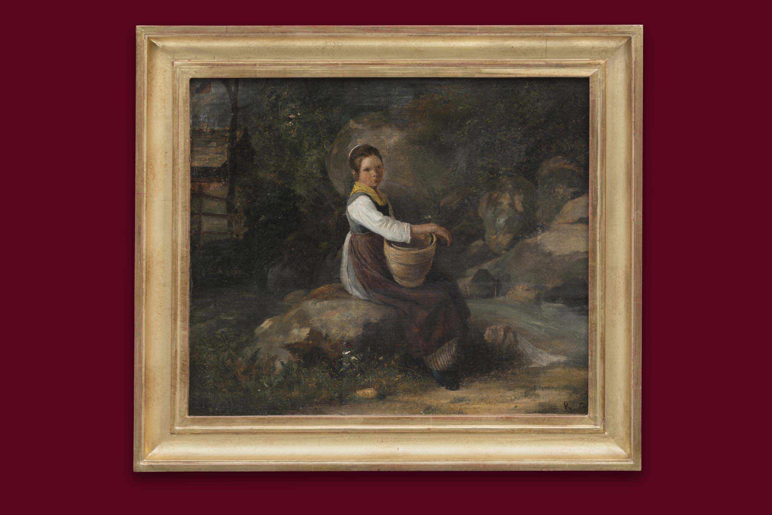 Girardet Karl - Paysanne avec un panier - Encadré Girardet Karl - Paysanne avec un panier - Encadré