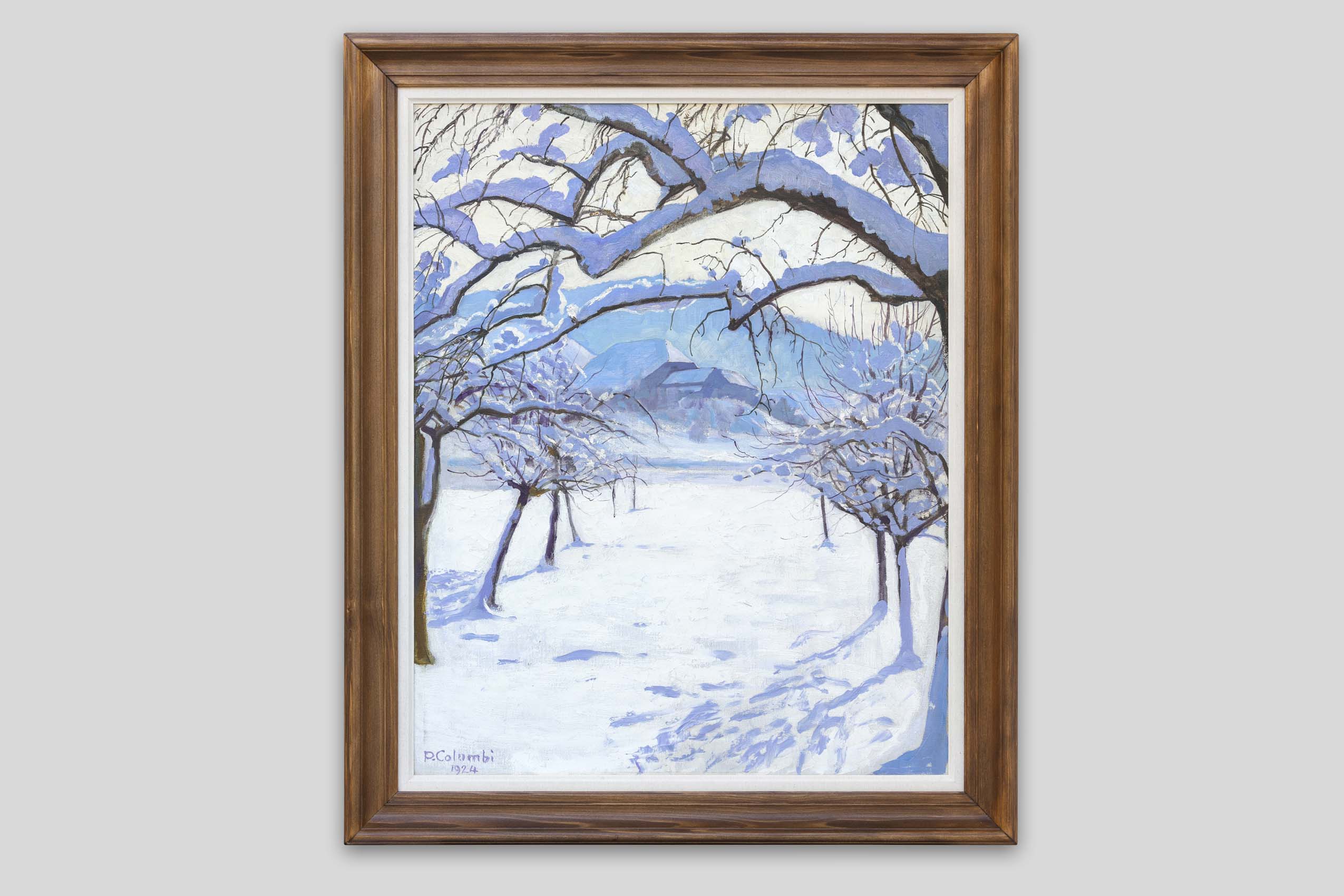 Plinio Colombi - Paysage hivernal avec maison - Encadré Plinio Colombi - Paysage hivernal avec maison - Encadré