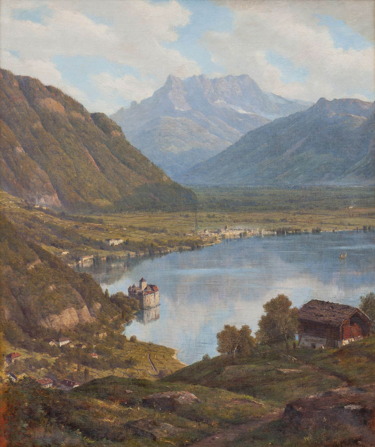 Chavannes Alfred - Lac Léman avec château Chillon et Dents du Midi Chavannes Alfred - Lac Léman avec château Chillon et Dents du Midi