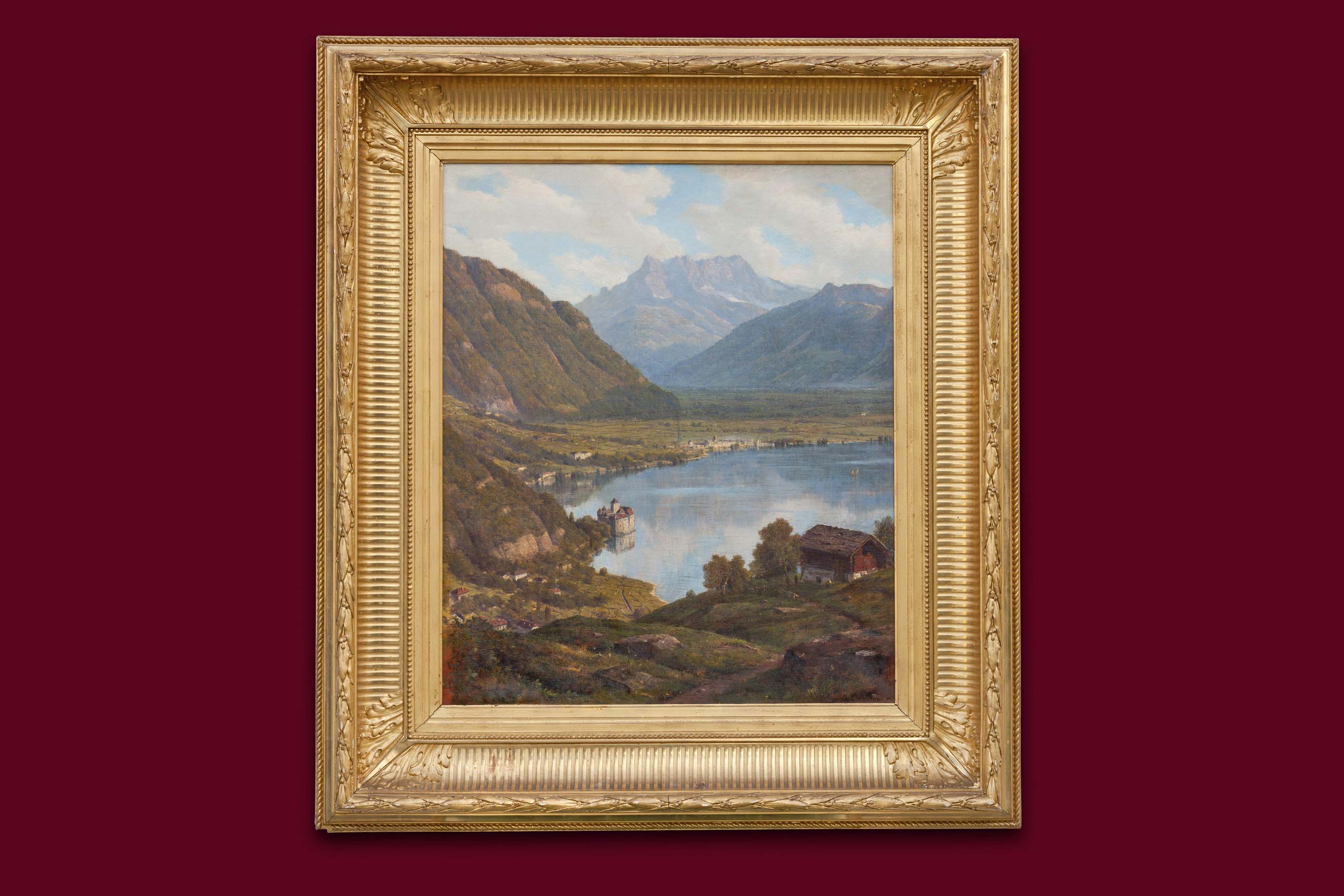 Chavannes Alfred - Lac Léman avec château Chillon et Dents du Midi - Encadré Chavannes Alfred - Lac Léman avec château Chillon et Dents du Midi - Encadré