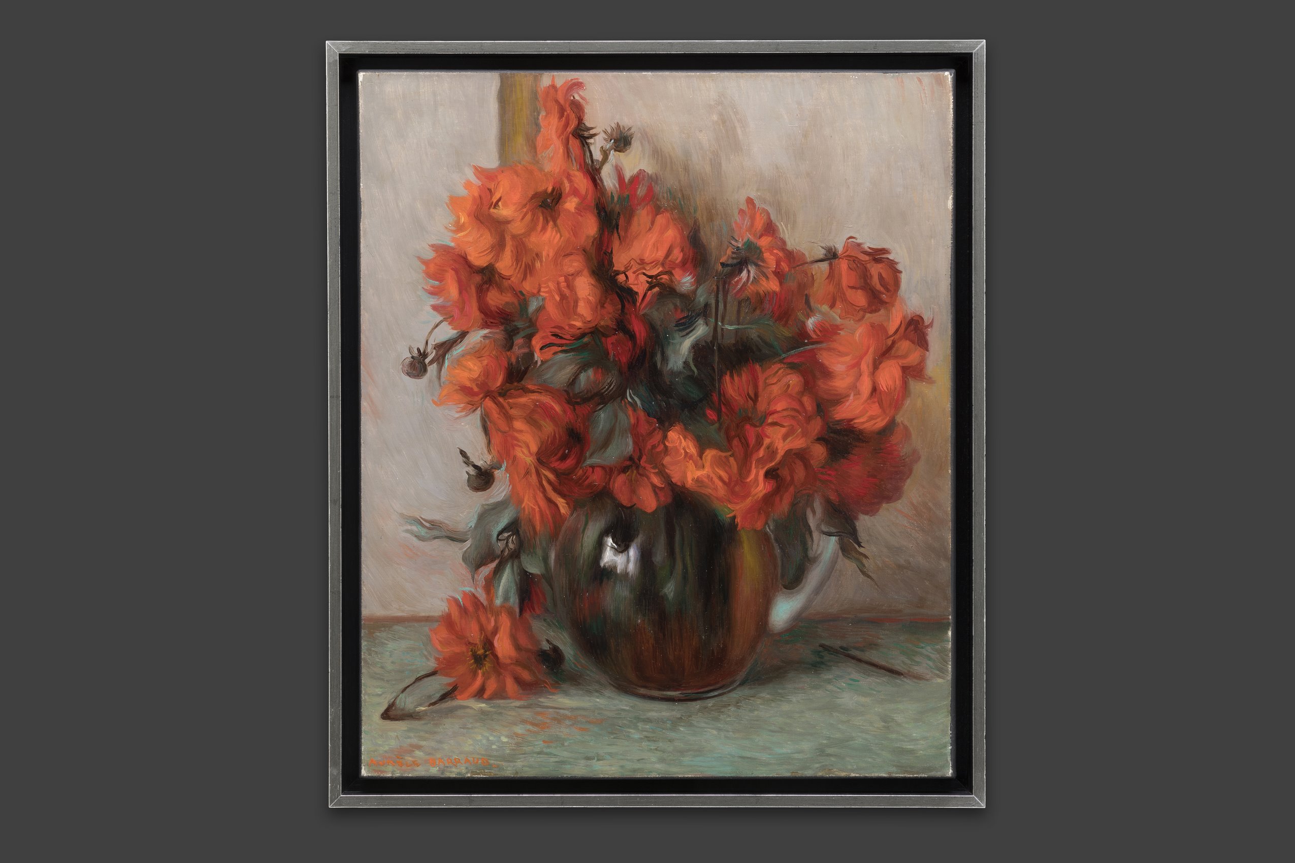 Barraud Aurèle René - Rote Dahlien - Gerahmt Barraud Aurèle René - Rote Dahlien - Gerahmt