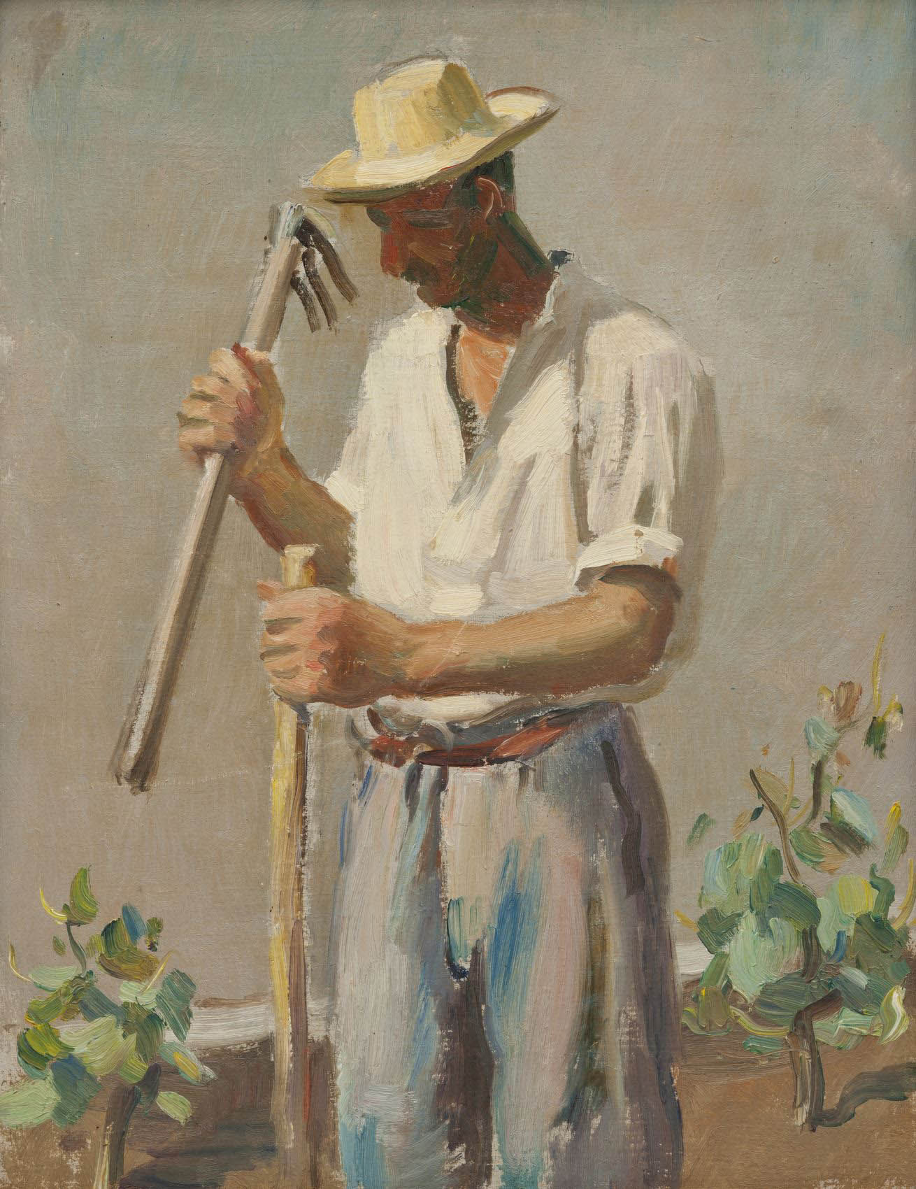 Burnand David Arnold - Vigneron remettant en terre un échalas Burnand David Arnold - Vigneron remettant en terre un échalas