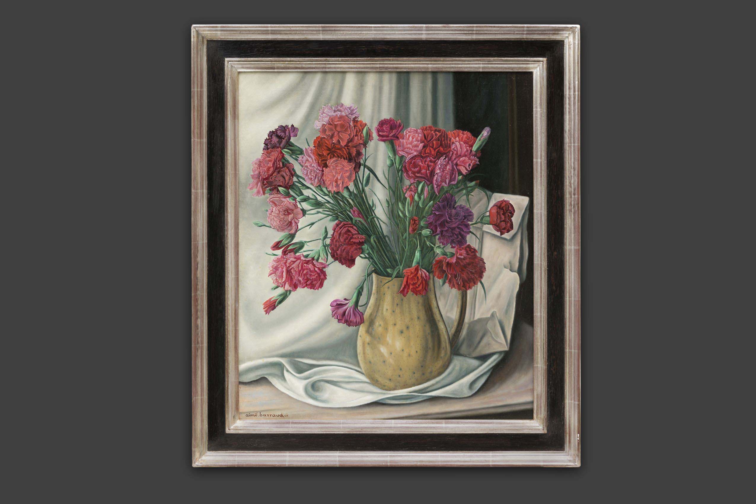 Barraud Aimé Victor - Les œillets, vers 1940-1950 - Encadré Barraud Aimé Victor - Les œillets, vers 1940-1950 - Encadré