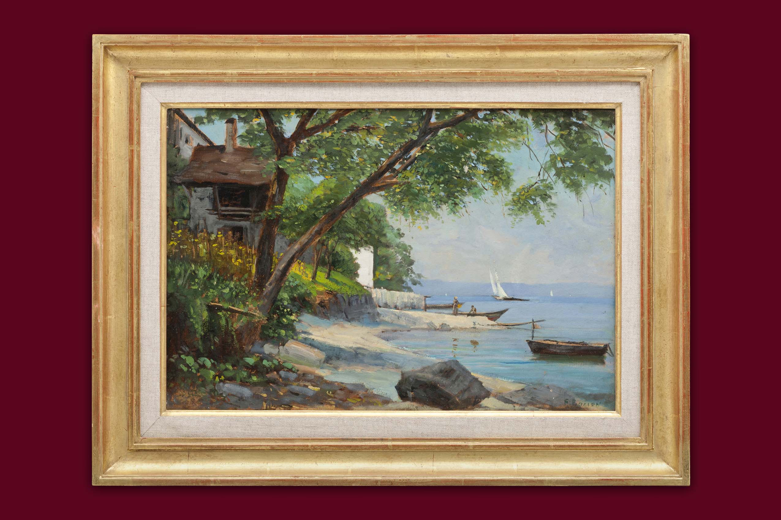 Bocion François Louis David - Maisons de pêcheurs sur le lac Léman - Encadré Bocion François Louis David - Maisons de pêcheurs sur le lac Léman - Encadré