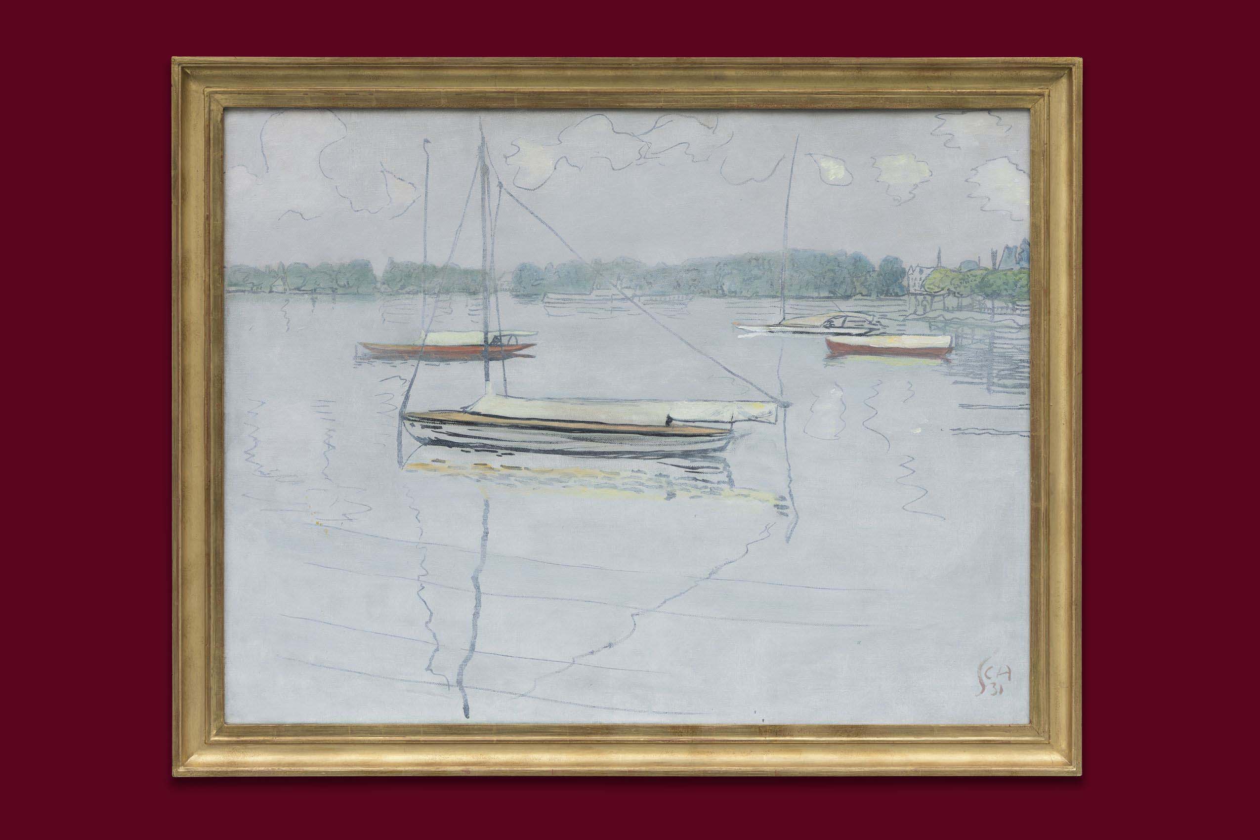 Amiet Cuno - Segelboote auf dem Thunersee - Gerahmt Amiet Cuno - Segelboote auf dem Thunersee - Gerahmt