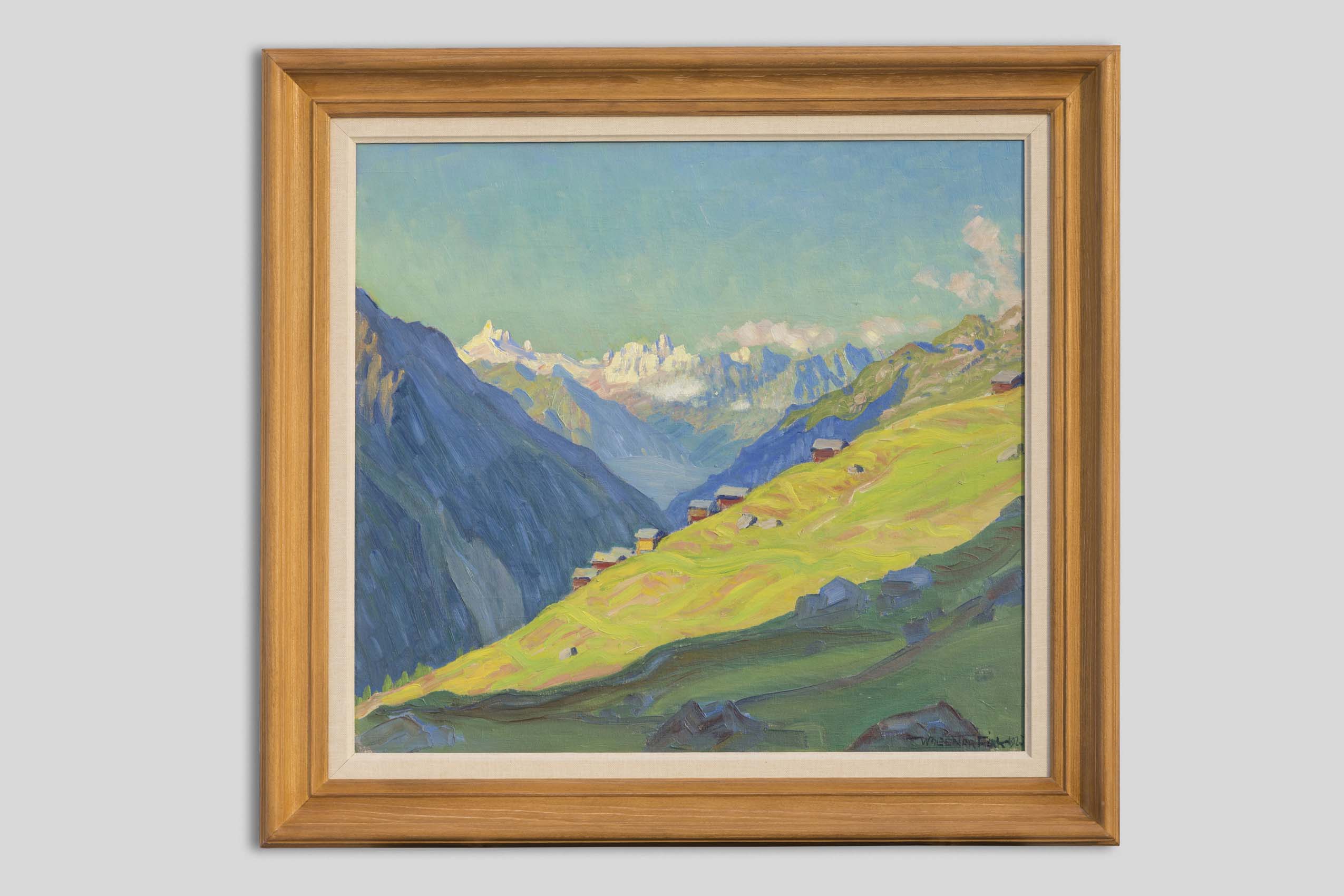 Fink Waldemar - Morgensonne über dem Lötschental (Lauchernalp), Blick auf die Dent Blanche - Gerahmt Fink Waldemar - Morgensonne über dem Lötschental (Lauchernalp), Blick auf die Dent Blanche - Gerahmt