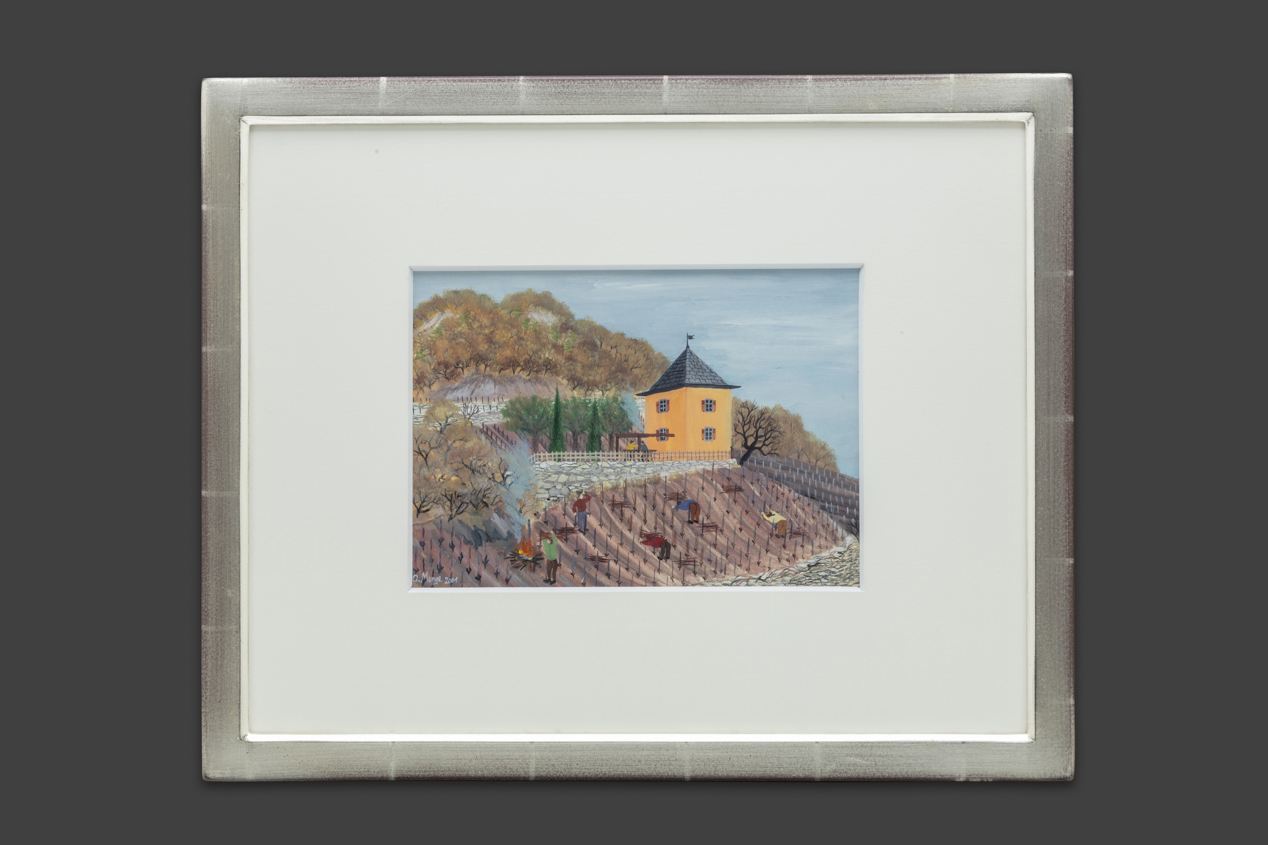 Menge Olivier - Travail dans les vignes, maison rose à St-Léonard - Encadré Menge Olivier - Travail dans les vignes, maison rose à St-Léonard - Encadré